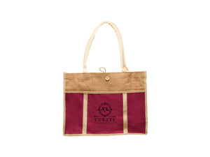 jute tote bag with curate logo