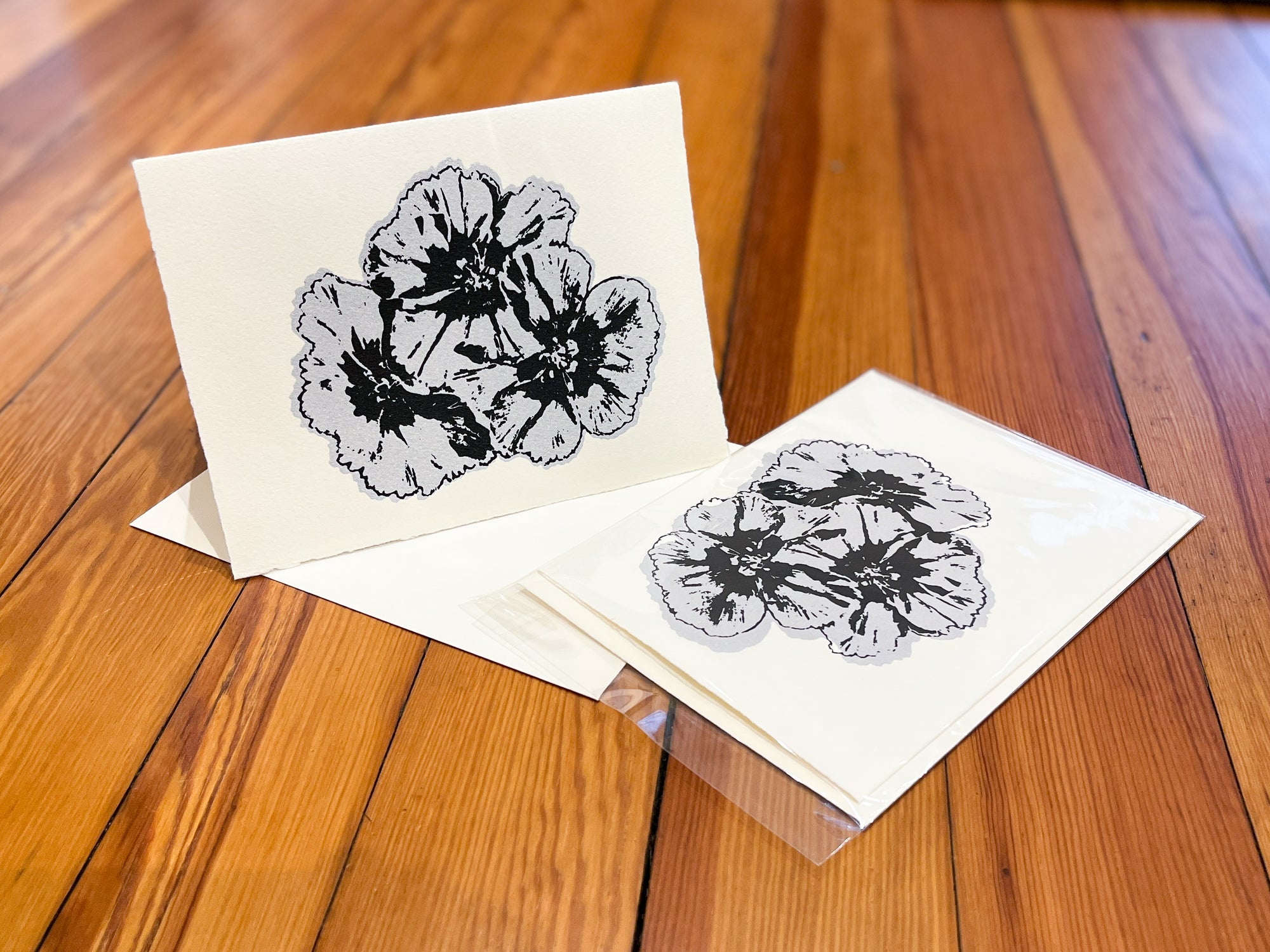 screen printed cards - black flower