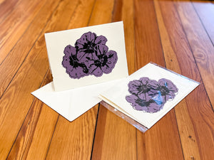 screen printed cards- purple flowers