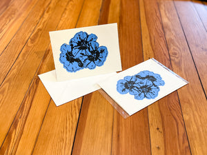 screen printed cards- blue flower
