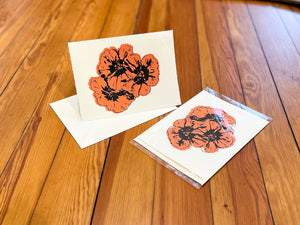 screen printed cards- orange flower